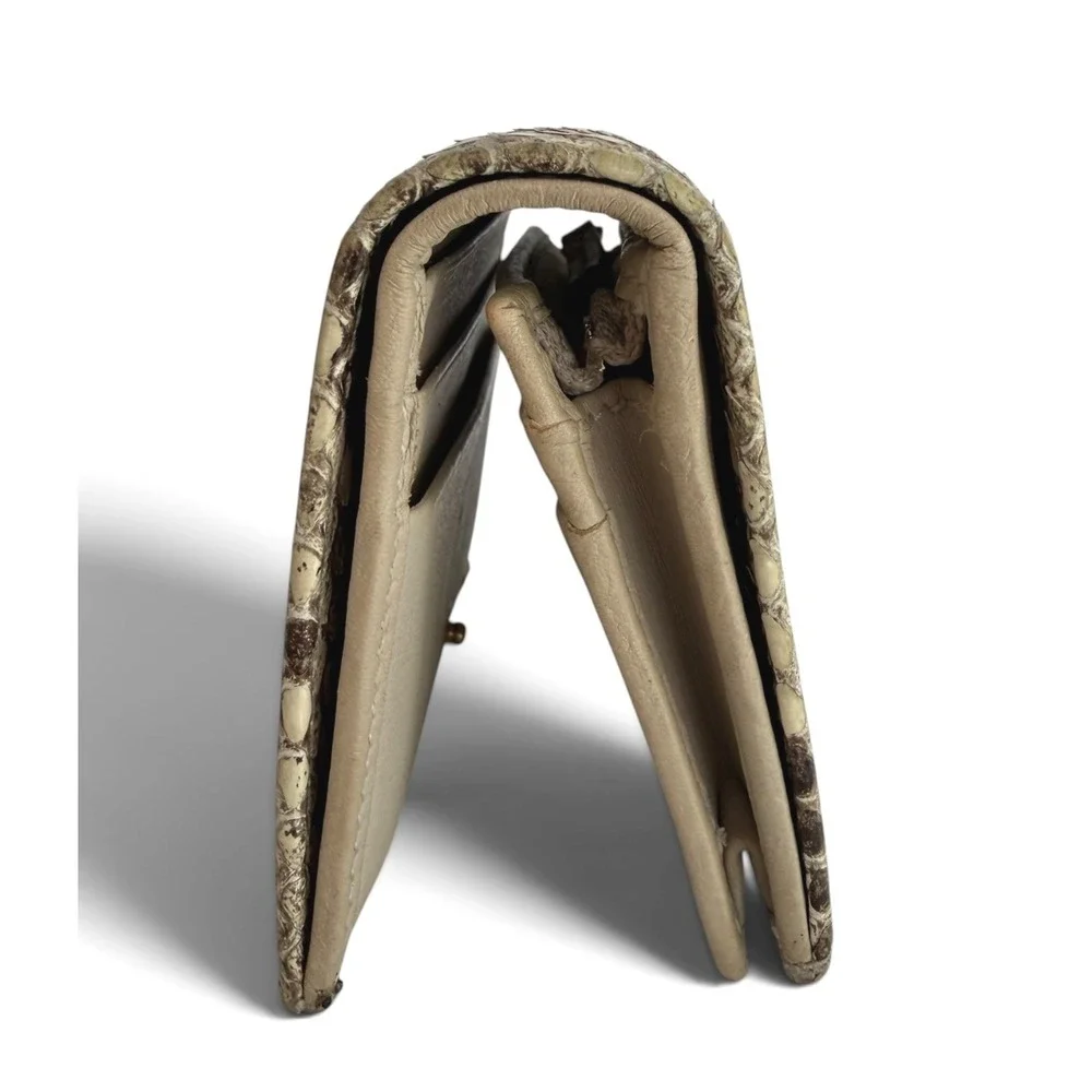 Gucci GG Marmont Python Wallet Beige Snakeskin Compact Flap Gold Logo